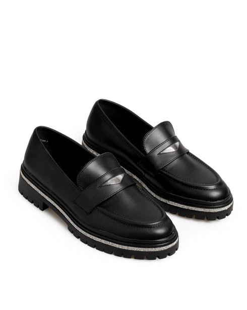 Mocasín Negro Tira Brillos 37001